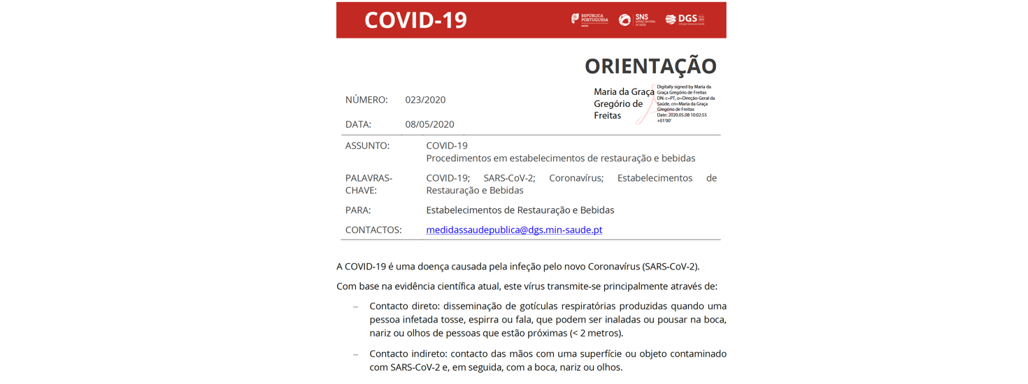 Orientação 023/2020 – Procedimentos em estabelecimentos de restauração e bebidas